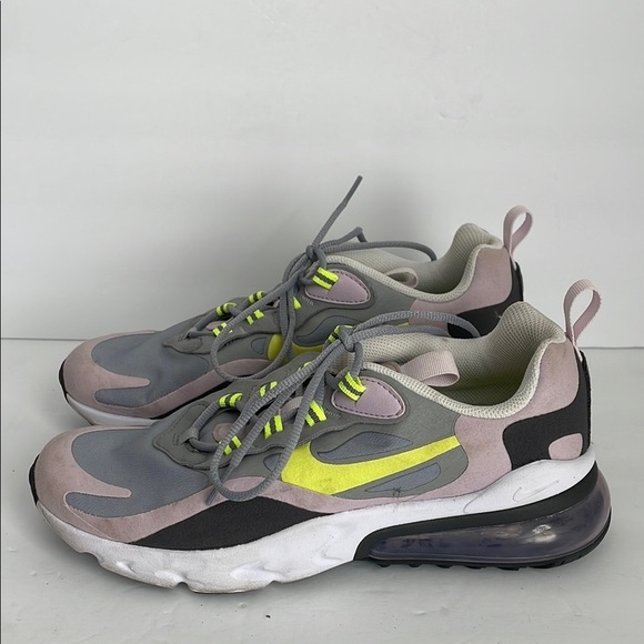 Nike Air Max 270 React Girls Athletic Sneakers Grey/Lavender/Neon Yellow 6 - Picture 1 of 8